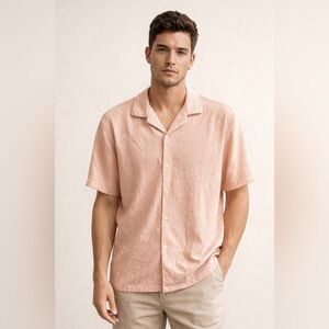 Cactus Men's Salmon Color Casual Button Down Textured Shirt